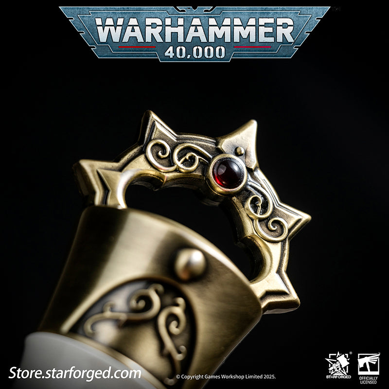 Starforged Warhammer 40K Adeptus Custodes Misericordia Umbrella Men's Accessories Birthday Gift Other The Misericordia is the signature shortblade wielded by the Adeptus Custodes. Each neophyte who ascends to the ranks of the Emperor's chosen is bestowed this mastercrafted blade - a weapon as elegant as it is lethal. Wrought in auric alloys and luna silver, its haft is perfectly balanced to its bearer's grip, while its machine-spirit commands molecular disruption fields capable of breaching even Terminator